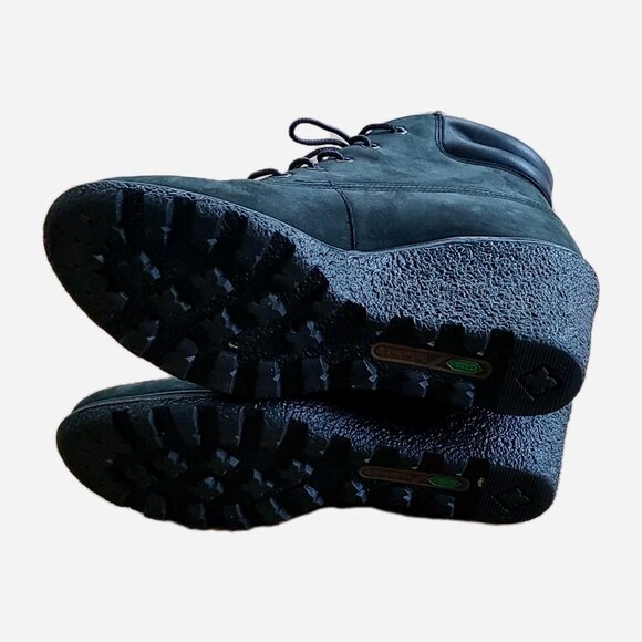 Timberland Amston Black Suede Wedge Heel Boots Womens Sz 7 Lace Up Ankle Booties - Picture 9 of 12